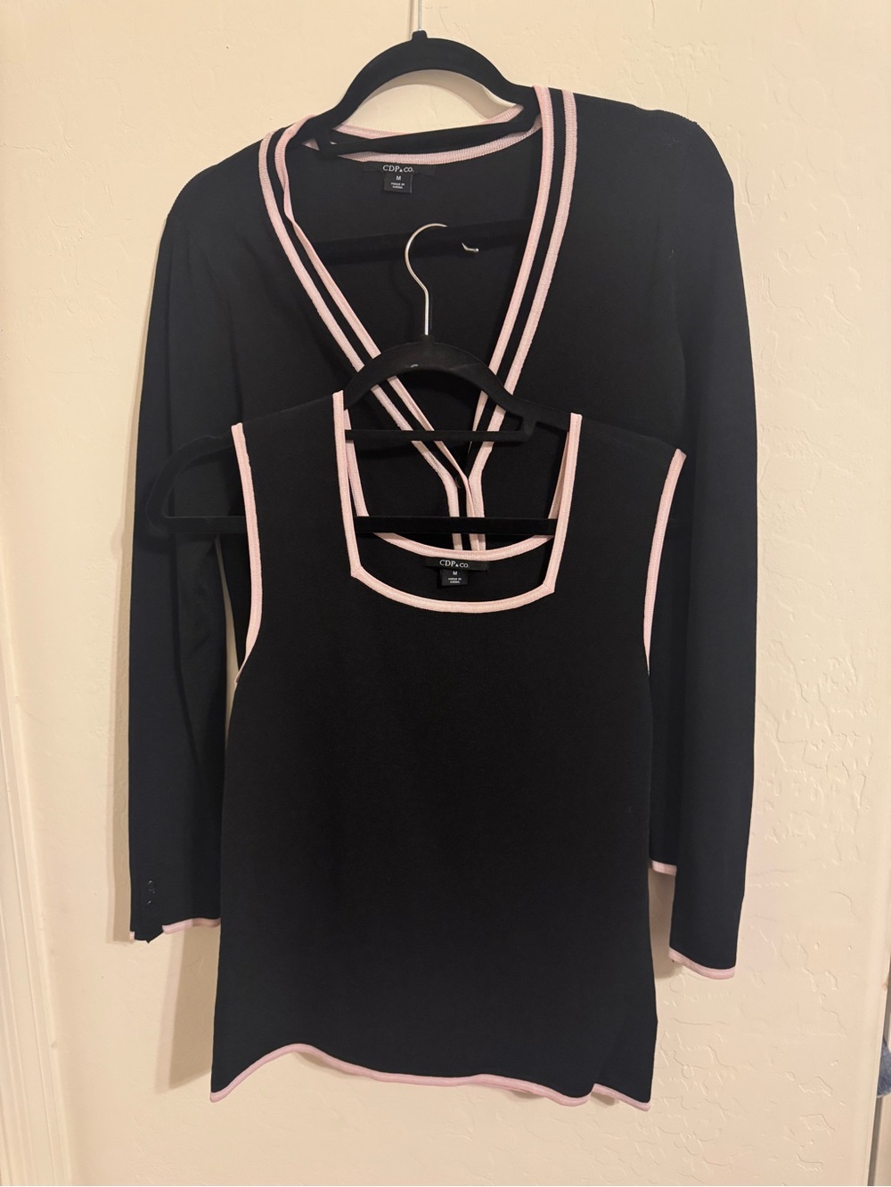 Black Sweater and Tank Set with Pink Trim
